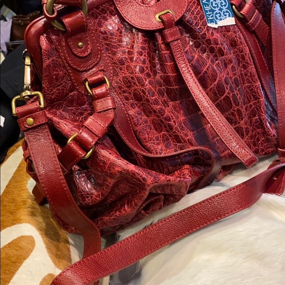 LOCKHART red embossed leather large satchel new! - Picture 2 of 16